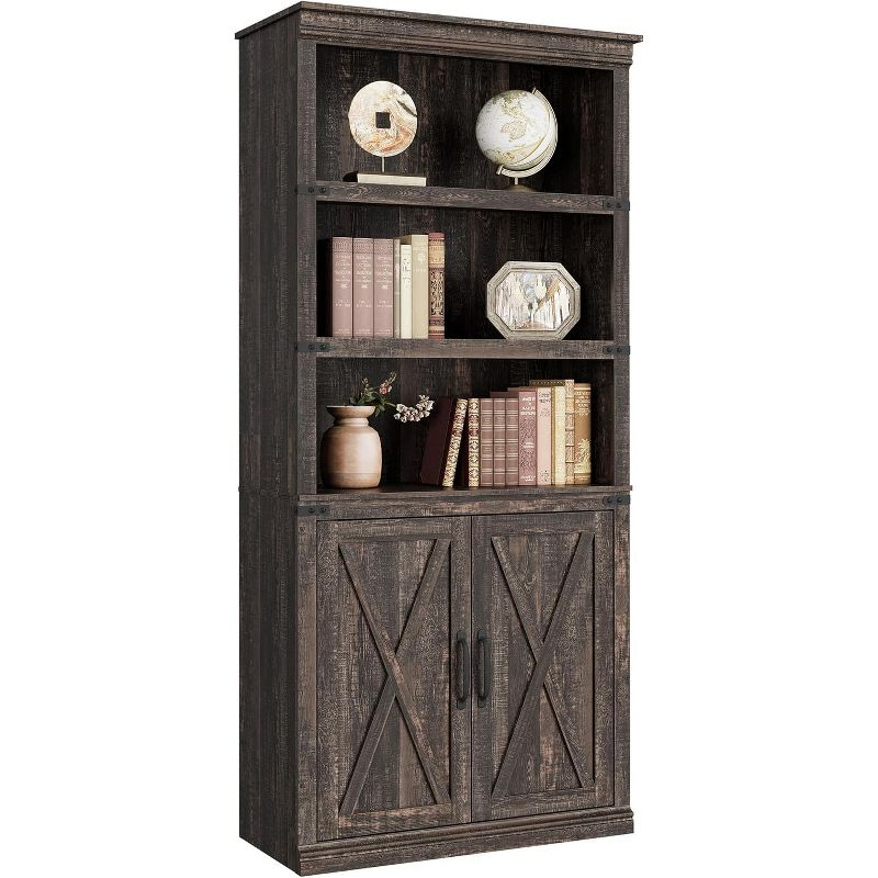 5-Tier Wooden Bookshelves with Cabinet Doors and Bookcases with Doors Floor Bookshelves and Office Storage Cabinets