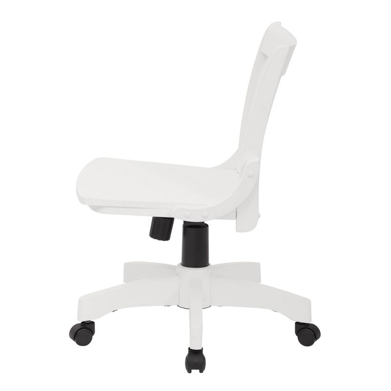 Deluxe Armless Wood Bankers Chair White with Wheels - OSP Home Furnishings: Adjustable, Unupholstered, Traditional Style