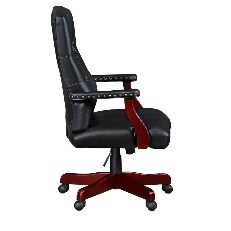 Regency Ivy League Swivel Chair Black: Mid-Century Modern Executive, Padded Leather, Ergonomic with Fixed Arms