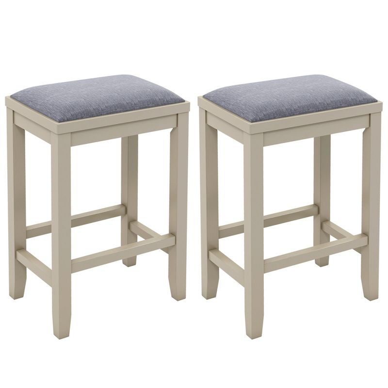 Costway Set of 2 Upholstered Bar Stools Wooden Counter Height Dining Chairs Griege