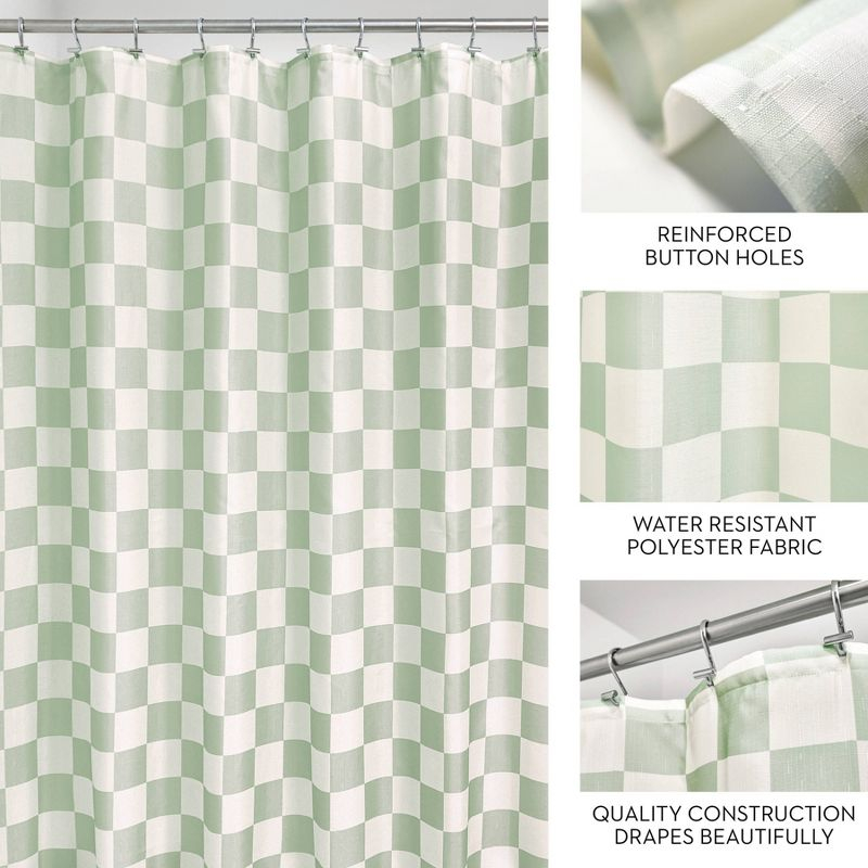 iDesign iDesign Checkered Polyester Shower Curtain - 12 Reinforced Buttonholes - 72" x 72" – Green/White