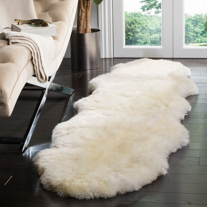 Sheep Skin SHS211 Hand Woven Runner Rug - Natural/White - 2'x10' - Safavieh.