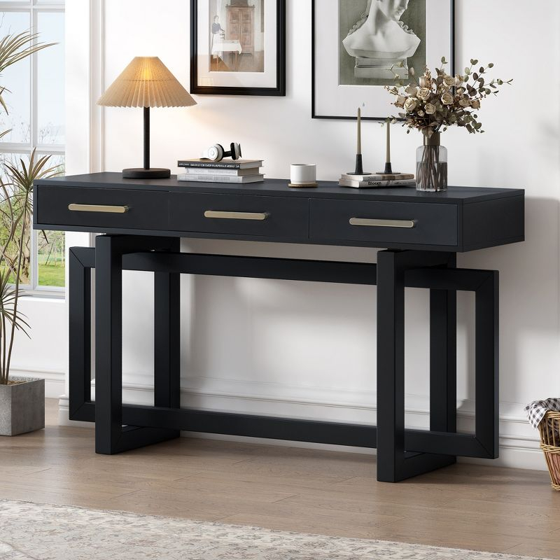 57"W Elegant Console Table with 3 Drawers and Irregular Legs, Extra Long Entryway Table, Black 4B - ModernLuxe