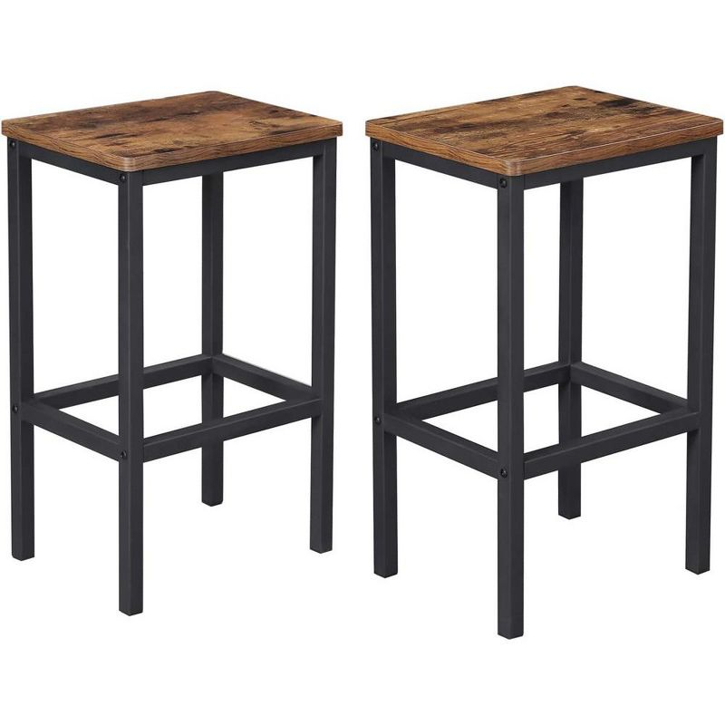 VASAGLE Bar Stools, Set of 2 Bar Chairs, Kitchen Breakfast Bar Stools with Footrest, Industrial in Living Room, Party Room, Rustic Brown and Black