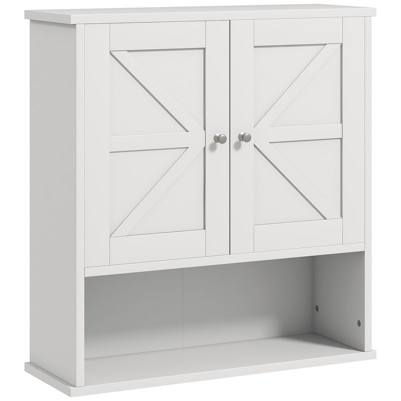 kleankin Bathroom Wall Cabinet, Farmhouse Medicine Cabinet with Open Shelf & Adjustable Shelf, Storage Cupboard for Laundry Room, White