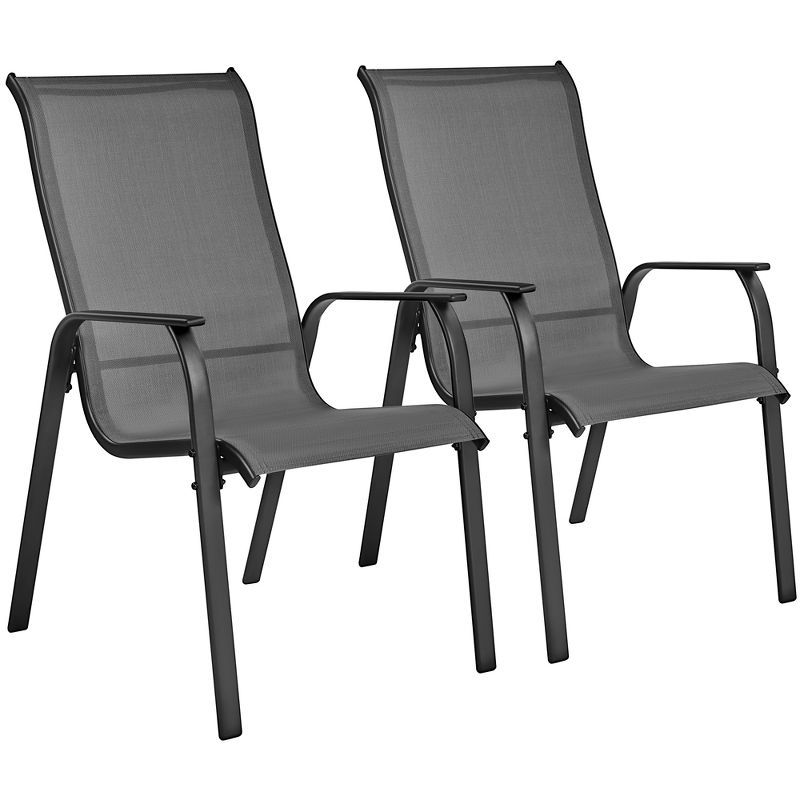 Yaheetech Set of 2 Outdoor Texteline Stackable Dining Chairs with Backrest/ Armrests for Garden, Lawn, Porch, Backyard Pool, Gray