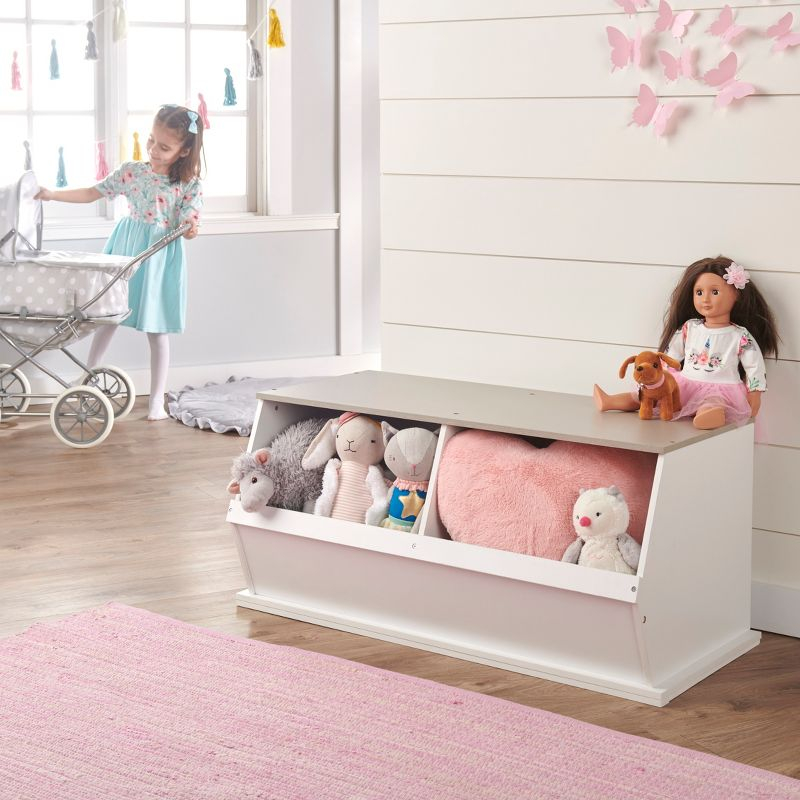 Badger Basket Two Bin Stackable Storage Cubby - White/Gray Woodgrain (White)