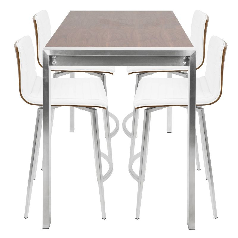 LumiSource 5pc Mason Counter Height Dining Set Stainless Steel Walnut/White PU Leather