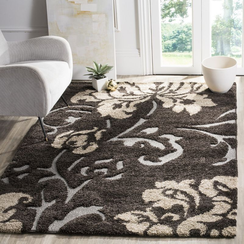 Florida Shag SG458 Power Loomed Indoor Area Rug - Dark Brown/Smoke - 6'x9' - Safavieh