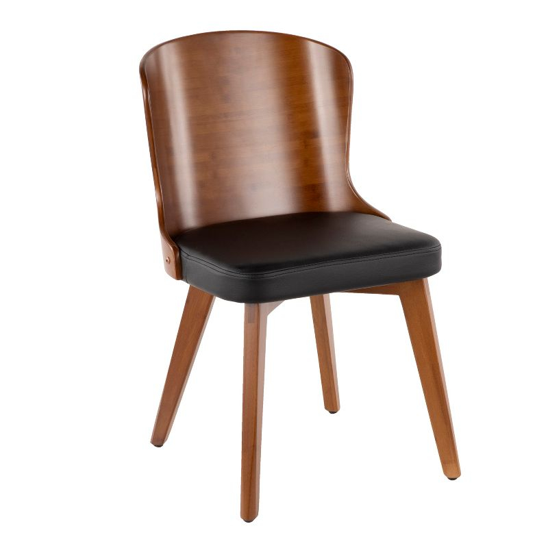 Bocello Mid-Century Modern Chair Black/Walnut - LumiSource: Faux Leather, Wood Frame, Armless
