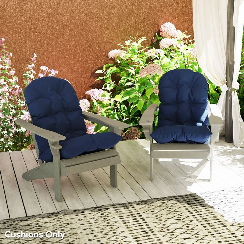 Outsunny Adirondack Chair Cushions Set of 2, Tufted High Back Patio Chair Cushions with Ties, Non-Slip Cushions for Adirondack Chairs, Navy Blue