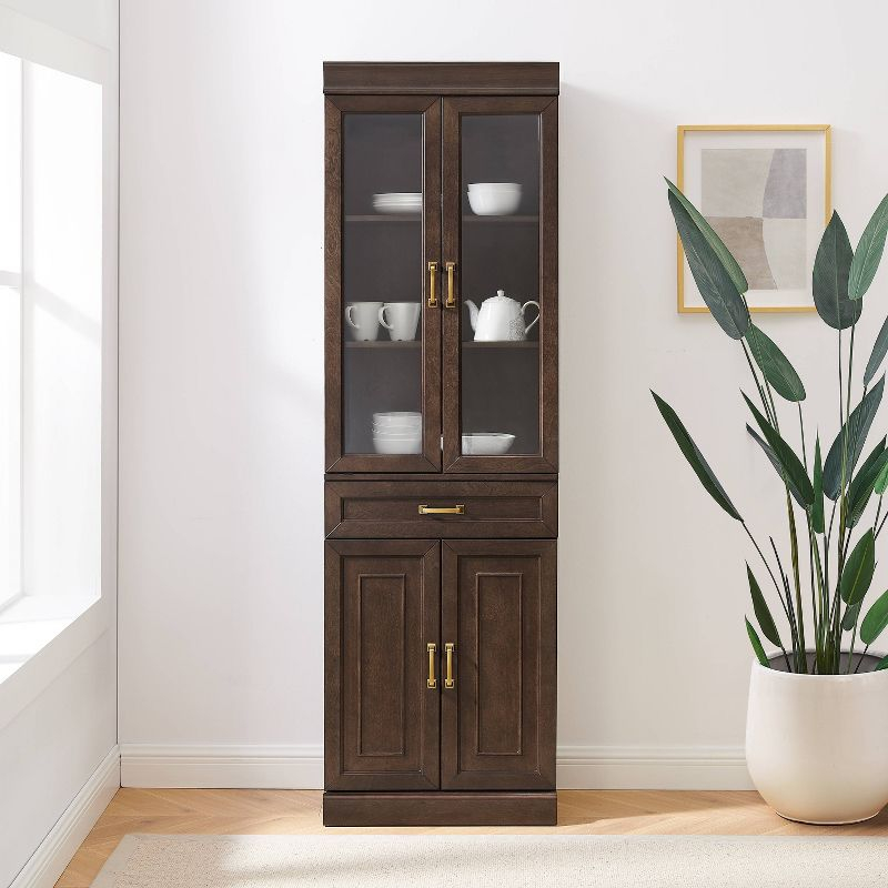 Crosley 78" Stanton Glass Door Kitchen Storage Pantry Cabinet Coffee: Traditional Style, Adjustable Shelves