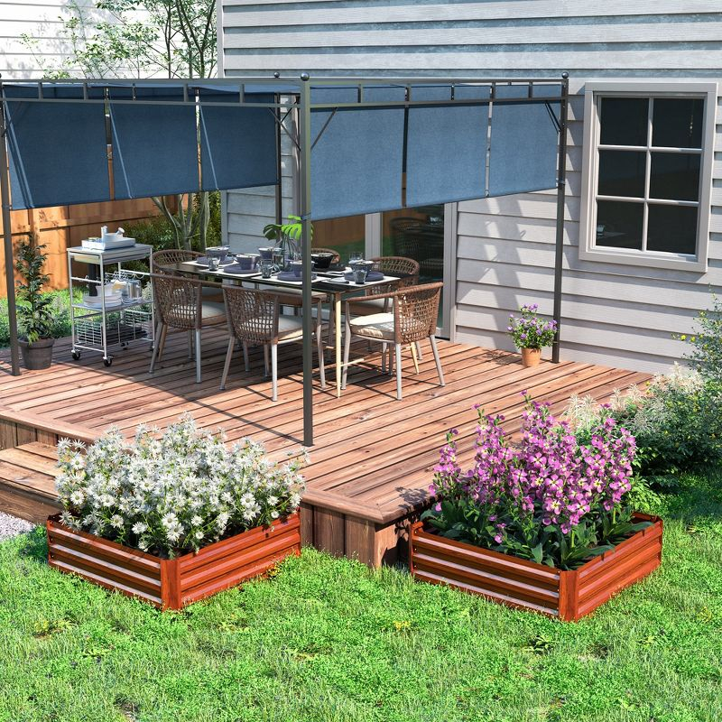 Outsunny 3.3' x 3.3' x 1' 2-Piece Galvanized Raised Garden Bed Box Planter Raised Beds with Steel Frame for Vegetables, Flowers, and Herbs, Dark Brown