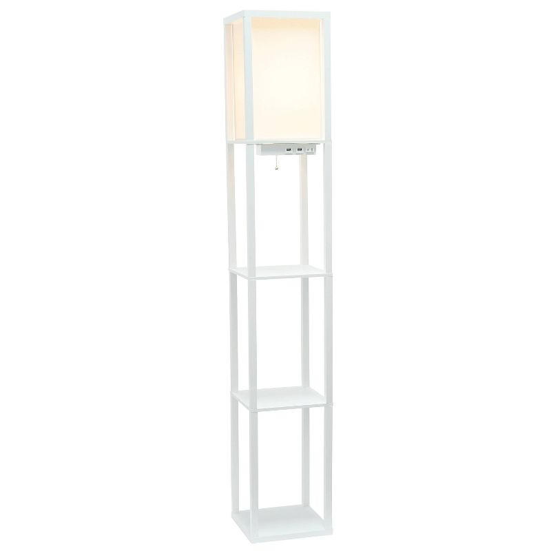 Creekwood Home Classix 62.5" 3-Tier Storage Floor Lamp with Charging Ports and Outlet White