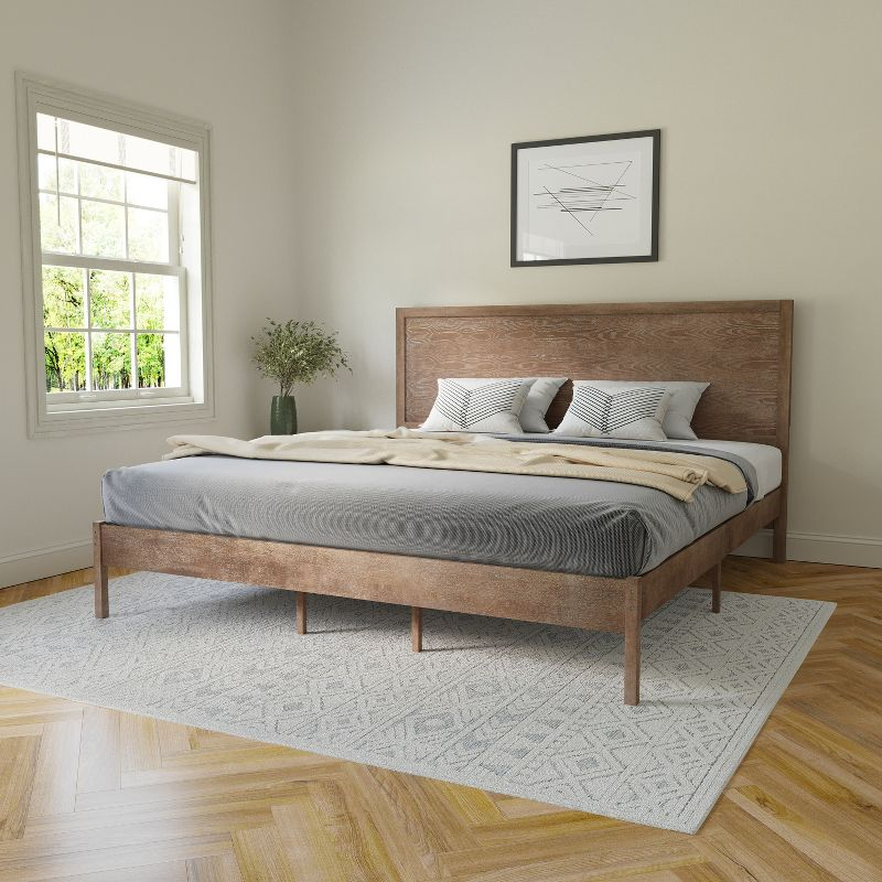 Flash Furniture Asher King Size Solid Wood Platform Bed with Wooden Slats and Headboard, No Box Spring Needed, Light Brown