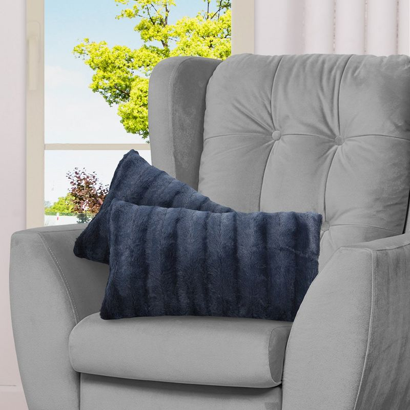 Cheer Collection Luxurious Faux Fur Throw Pillows Set of 2 - Blue (12" x 20")