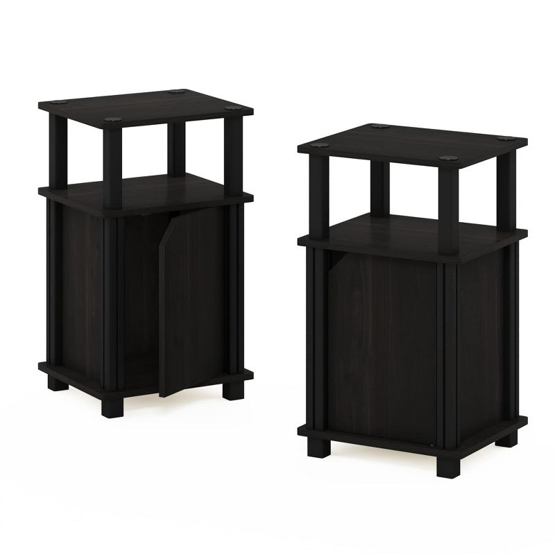 Furinno 2PCS Mid-Century 3-Tier Sofa Side Telephone Table Nightstand Accent End Table w/Storage Cabinet&Open Display Bookshelf,Espresso/Black