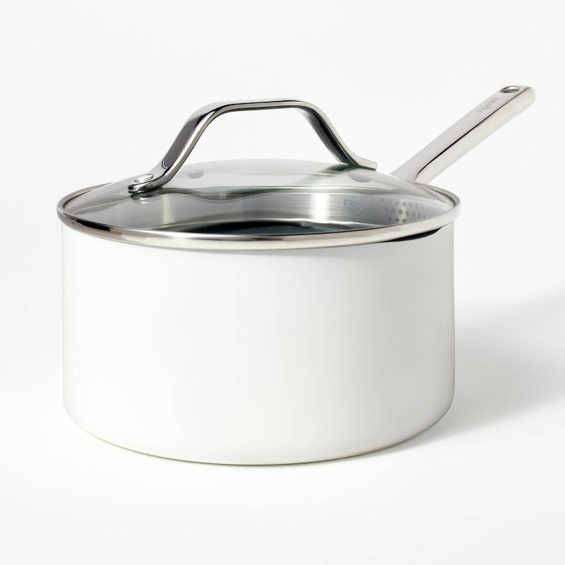 3qt Nonstick Ceramic Coated Aluminum Sauce Pan Cream - Figmint™