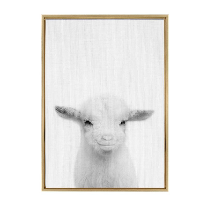 23" x 33" Sylvie Baby Goat Framed Canvas by Simon Te Tai Gold - Kate & Laurel All Things Decor: Modern Style, Plastic Frame