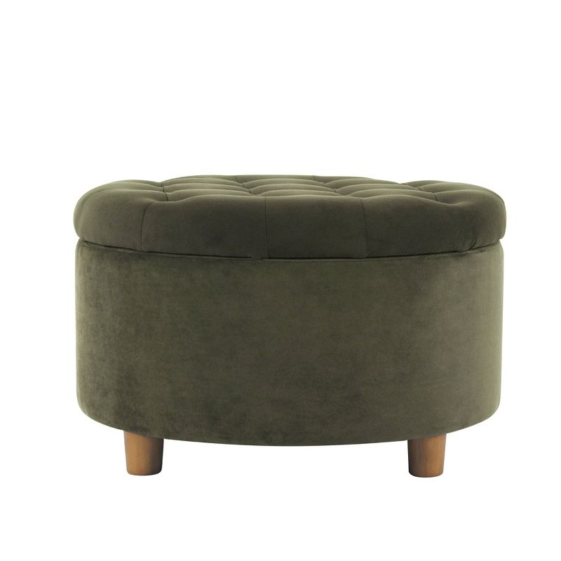 Tufted Round Storage Ottoman Loden Green Velvet - HomePop: Velvet Footstool, Honey Oak Legs, 250lb Capacity