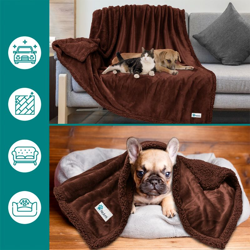PetAmi Waterproof Dog Blanket for Bed Couch Sofa Cover, Reversible Faux Shearling Fleece Pet Throw (Brown/Brown Faux Shearling, Medium 29 x 40 Inches)