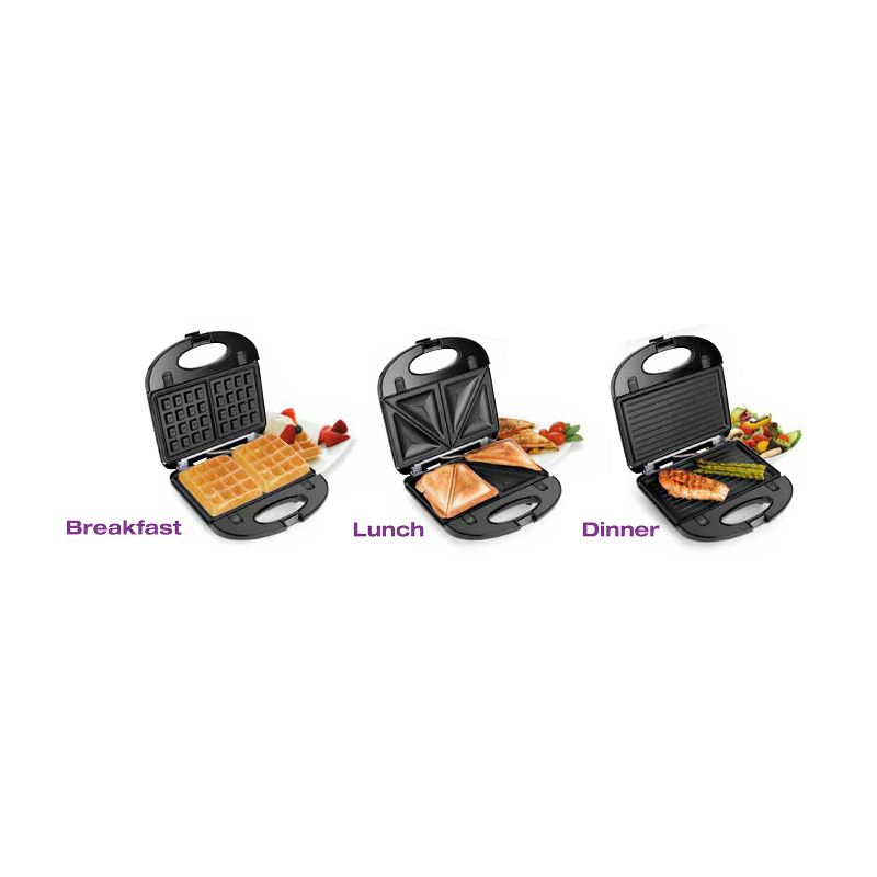 Salton 3-In-1 Pocket Sandwich Maker, Belgian Waffle Maker, and Electric Grill with Non-Stick Removable Dishwasher-Safe Plates, (SM1543)
