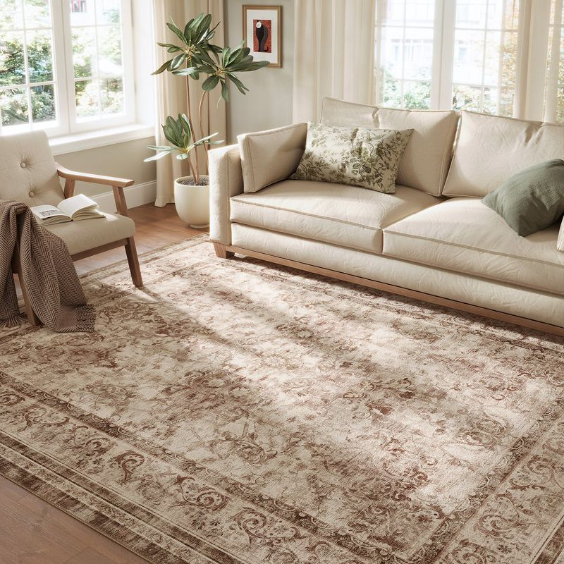 SONGMICS HOME Area Rug, 8x10 ft Living Room Rug, Non-Slip Carpet, Farmhouse Style Rug, Home Decor, Machine Washable, Cappuccino Beige