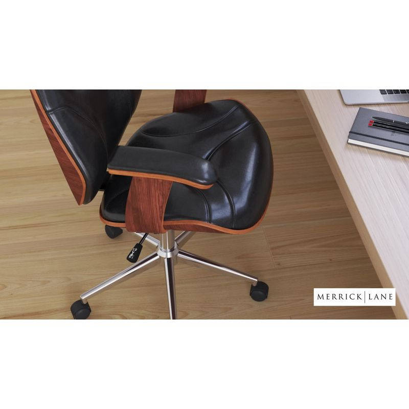 Merrick Lane Mid-Back Ergonomic Office Chair Executive Swivel Bentwood Frame Desk Chair in Black Faux Leather