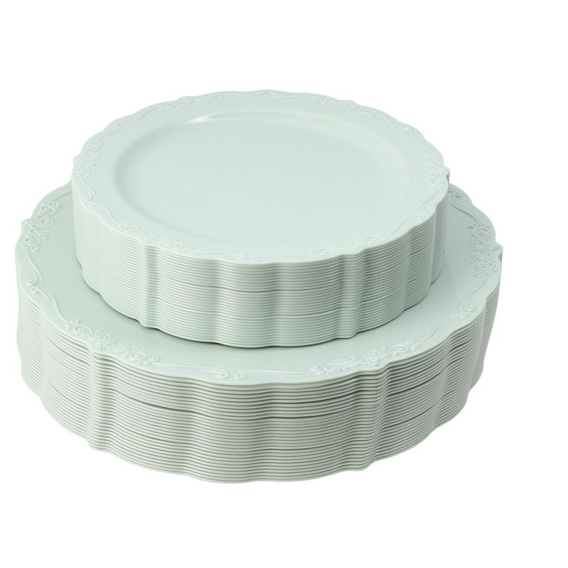 Posh Setting 60 Piece Green Round Plastic Dinnerware Value Set - Casual