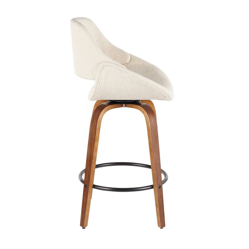 LumiSource Set of 2 Fabrico Mid Century Modern Counter Height Barstool Cream/Black: Swivel, Upholstered, Wood Legs
