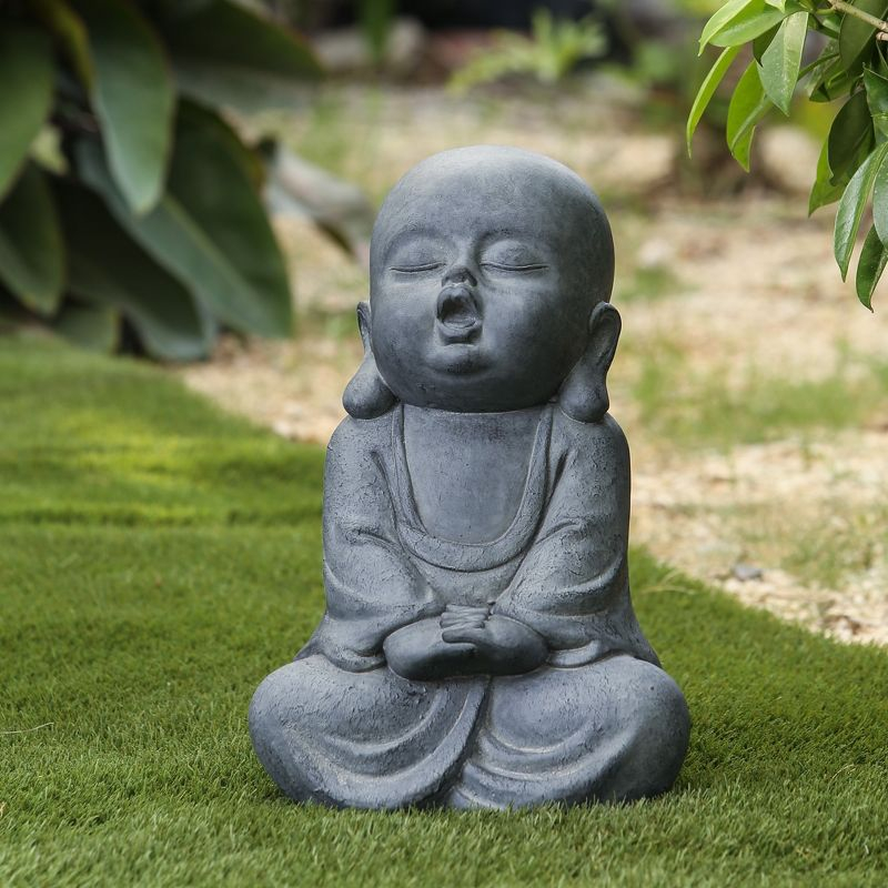 LuxenHome 16.3" LuxenHome Gray MgO Meditating Buddha Garden Statue
