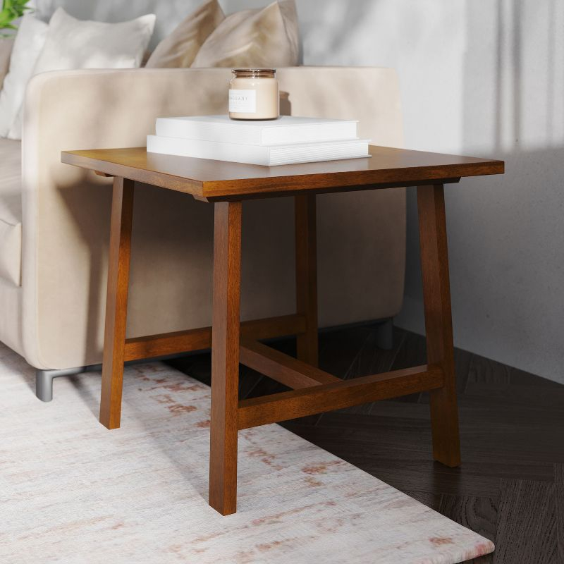 Emma and Oliver Solid Wood Farmhouse Trestle End Table in Walnut