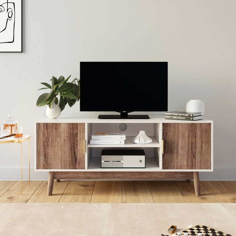 43&#34; Wesley Wood Mid Century 2 Door TV Cabinet for TVs up to 59&#34; White Warm/Reclaimed Oak - Nathan James