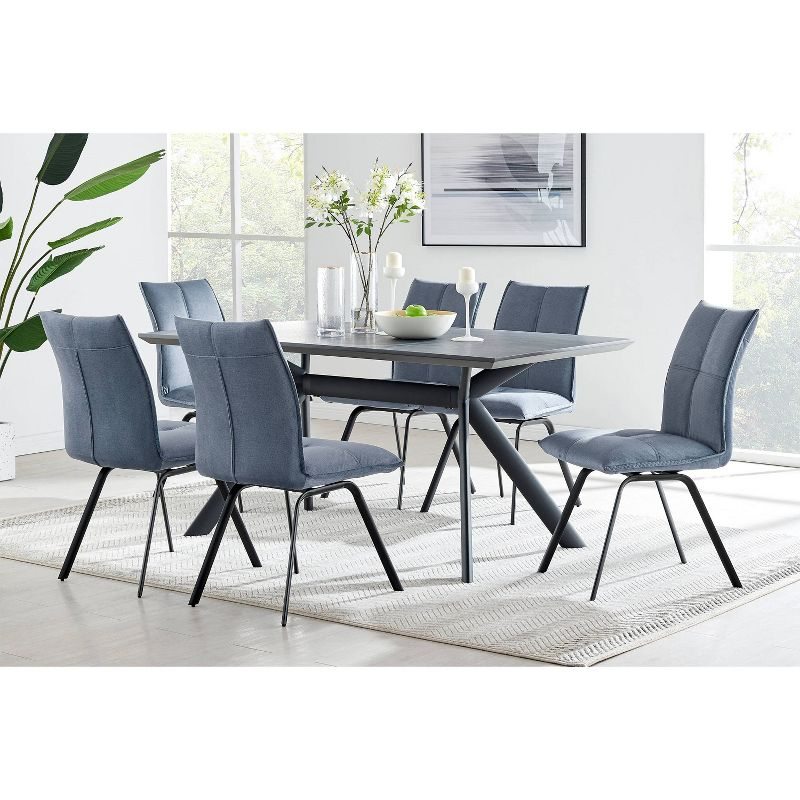 63" Rectangular Margot Top Finish Dining Table Dark Gray/Black - Armen Living: Sturdy Metal Frame, Seats 6
