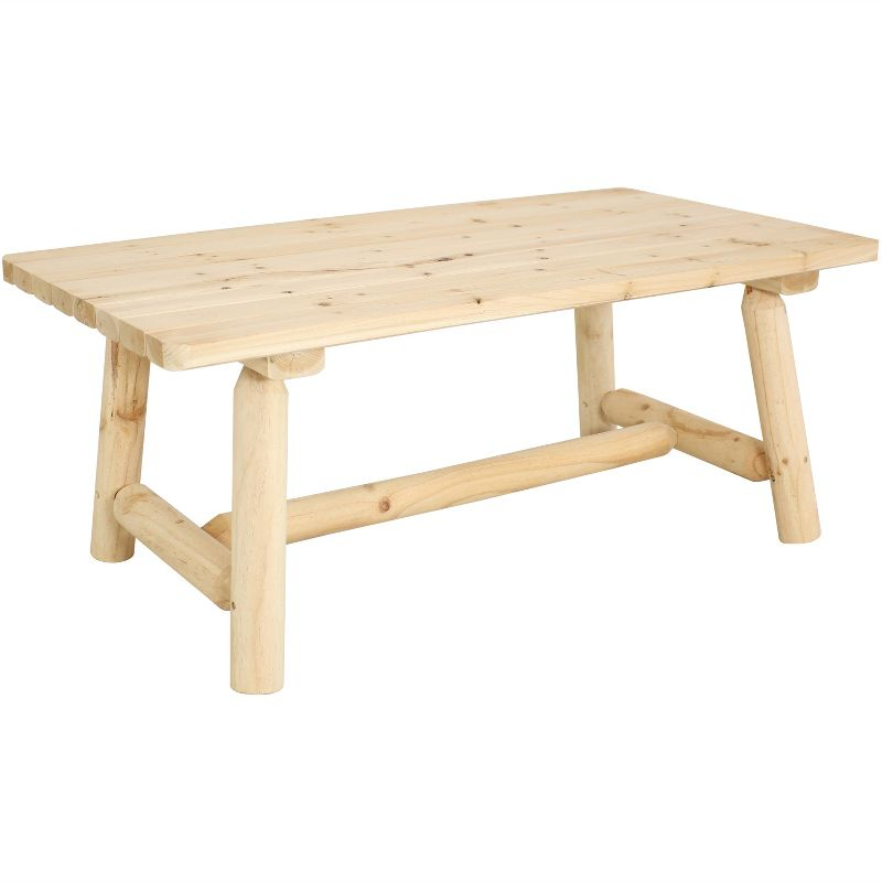 Sunnydaze Indoor/Outdoor Unfinished Natural Fir Wood Rustic Cabin Style Wooden Coffee Table - 41" - Light Brown