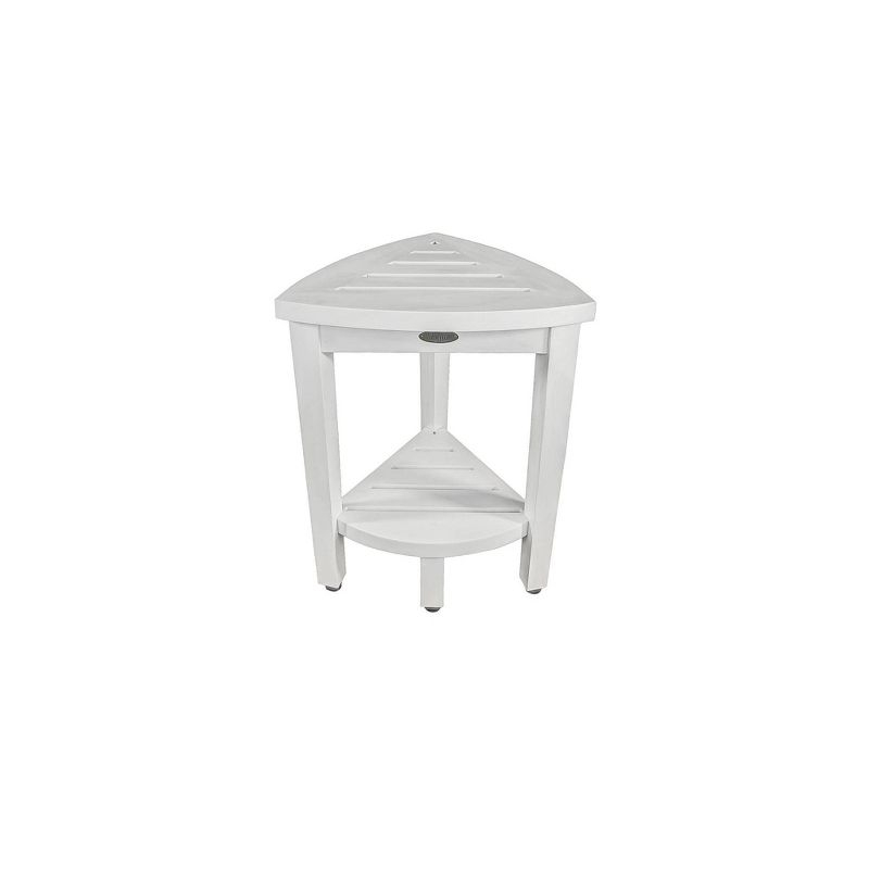 CoastalVogue 15" FlexiCorner ED1123 Wide Teak Wood Shower Bench/Stool : Microfiber, Machine Washable, Non-Slip Backing