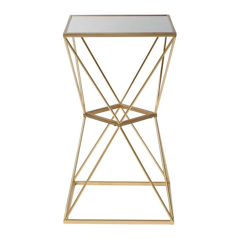 Glam Geometric Mirrored Accent Table Gold - Olivia & May: 27.625" H, No Assembly Required