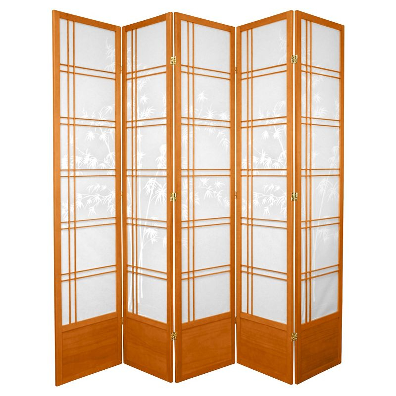 7 ft. Tall Bamboo Tree Shoji Screen - Honey (5 Panels): Oriental Furniture, Hardwood Frame, Metal Hardware