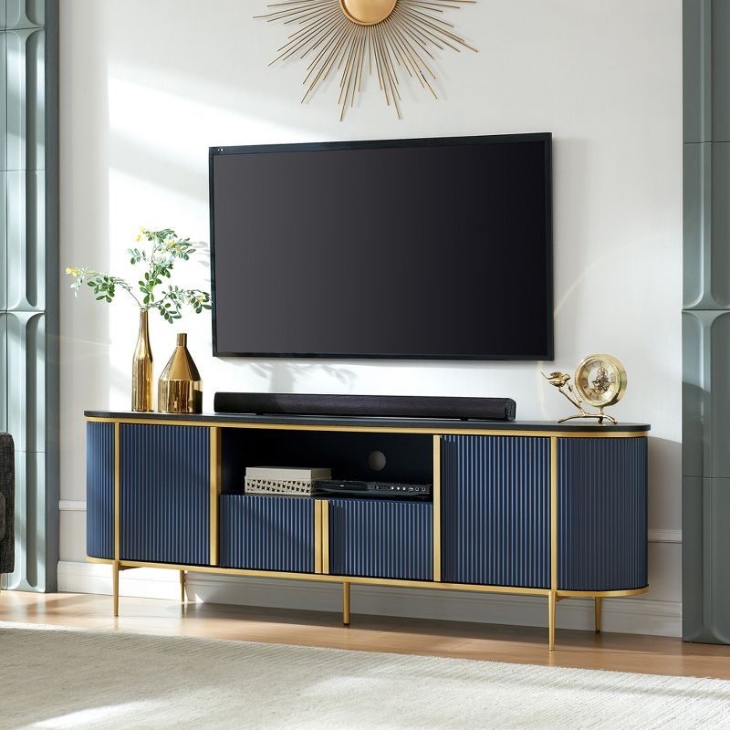 SinCiDo 70" Luxury TV Stand w/Faux Marble Top, Modern TV Console for TVs Up to 80 inches, Navy Blue