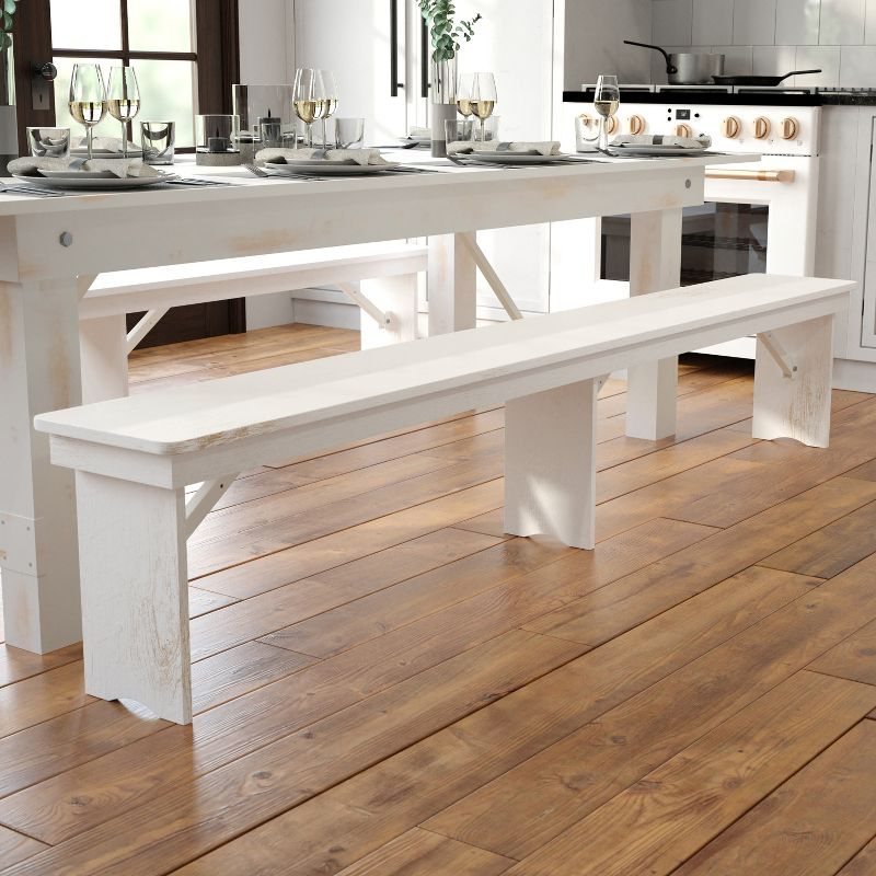 Flash Furniture HERCULES Series 8' x 12" Antique Rustic Solid White Pine Folding Farm Bench with 3 Legs
