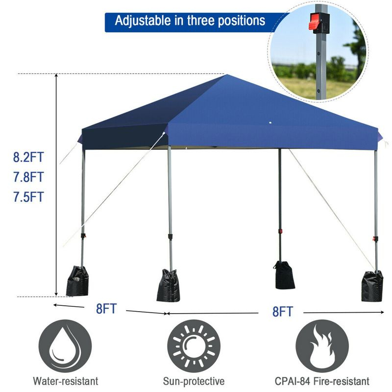 Costway 8x8 FT Pop up Canopy Tent Shelter Wheeled Carry Bag 4 Canopy Sand Bag Blue