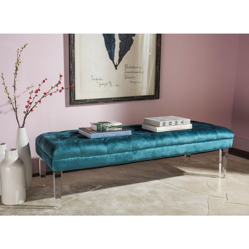 Abrosia Tufted Bench - Cyan - Safavieh