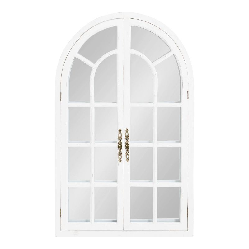 28"x44" Boldmere Arch Wall Mirror White - Kate & Laurel All Things Decor: Rustic Farmhouse Windowpane