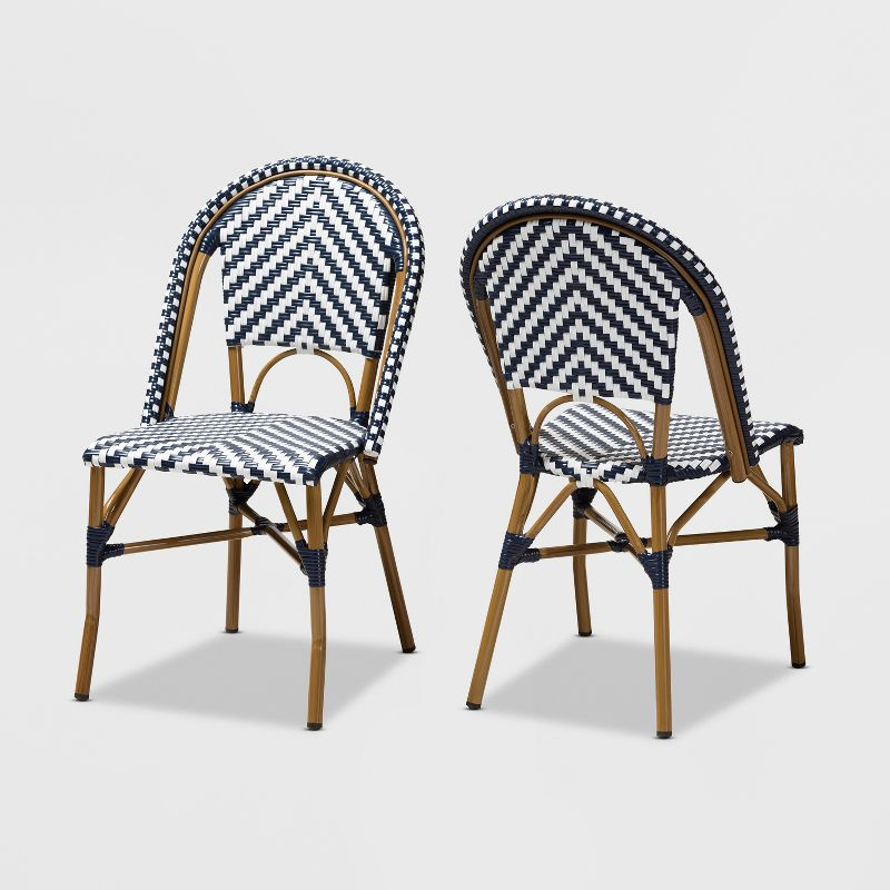 Set of 2 Celie Indoor and Outdoor Stackable Bistro Dining Chairs White/Blue - BaxtonStudio