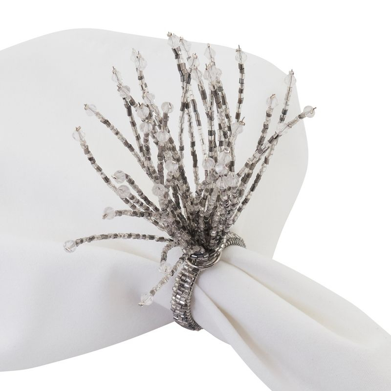 Saro Lifestyle Beaded Burst Design Napkin Rings (Set of 4), Silver