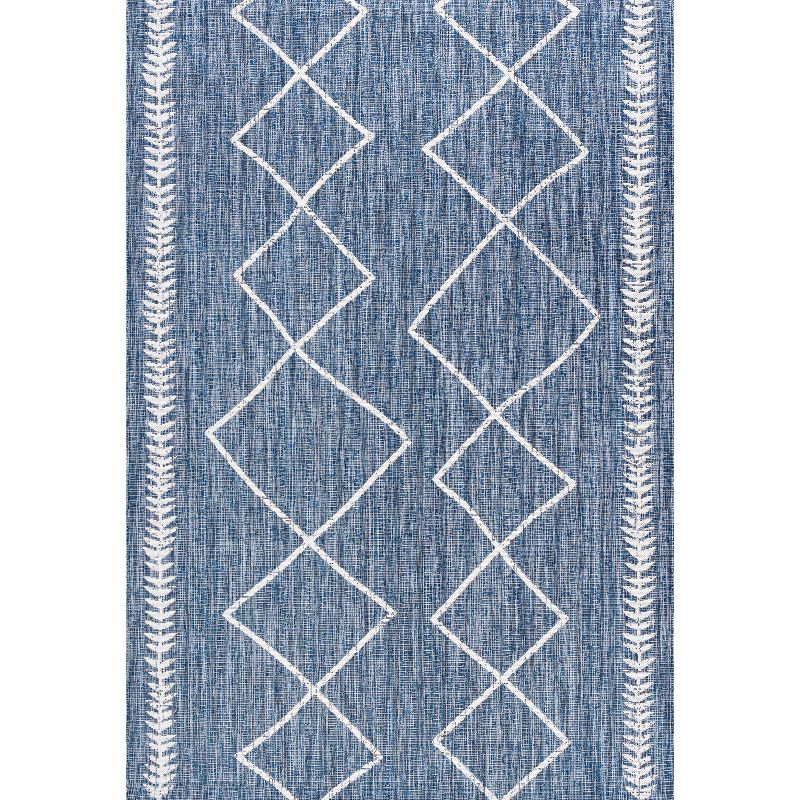 4'x6' Derya  Diamond Trellis Indoor/Outdoor Area Rug, Blue/Ivory - JONATHAN Y