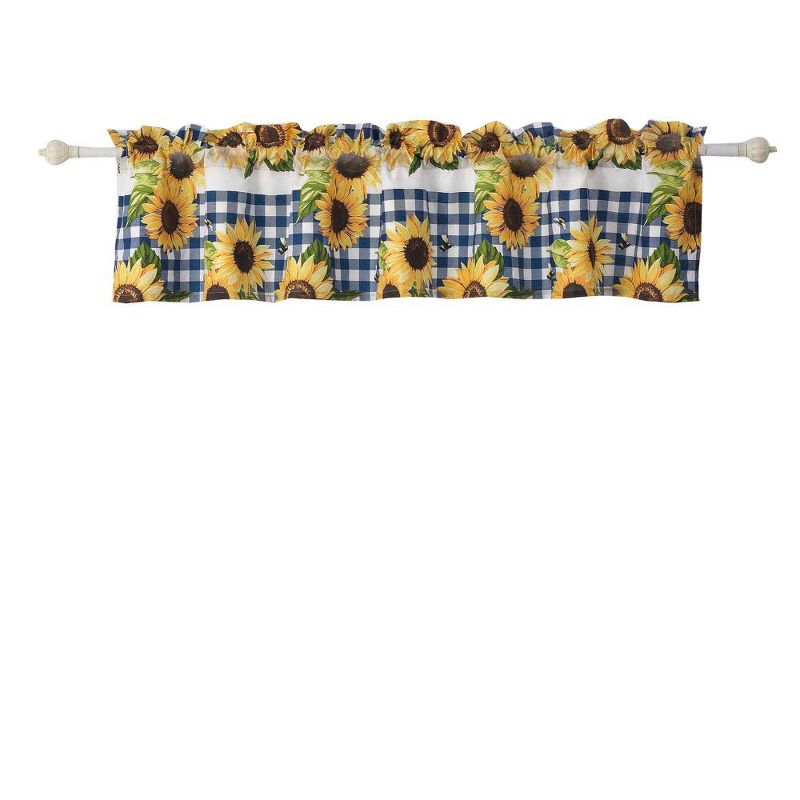 Barefoot Bungalow Sunflower Blue Checker Tailored 84" Window Valance