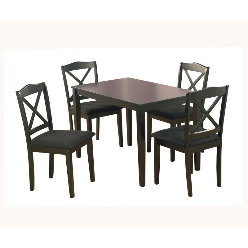 Buylateral 5pc Mason Farmhouse Crossback Rectangular Dining Set Black: Microfiber Upholstered Chairs, Seats 4