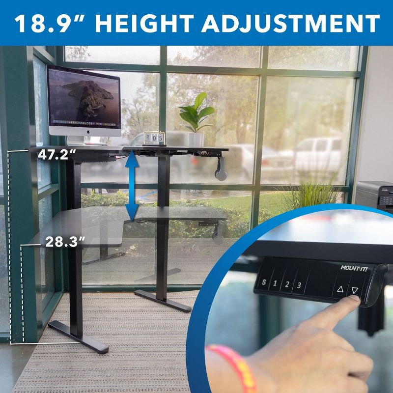 Mount-It! Electric Height Adjustable Desk for Corners, Automatic Standing Desk with Smooth Ergonomic Height Adjustment from 28.3" to 47.2"