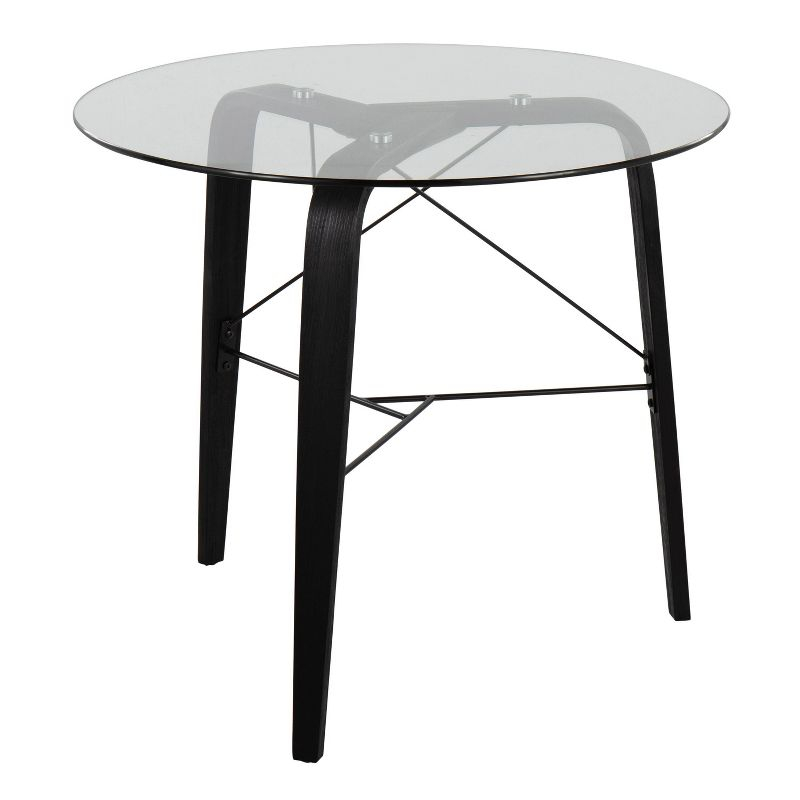 LumiSource 34" Trilogy Round Dining Table Black/Clear Glass: Mid-Century Modern Style, Seats 4, Wood Base